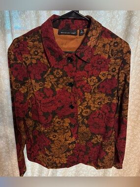 VTG Briggs New York Floral Tapestry Shirt Jacket Whimsigoth Earthy Boho L